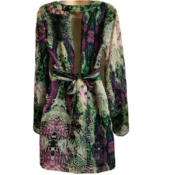 RAMPAGE Midi Dress Womens M Bold Sheer Mixed Animal Print Flair L/Sleeves Belted - Picture 7 of 11